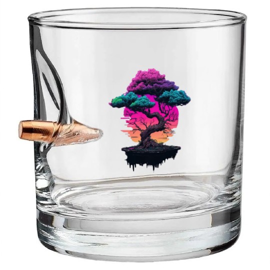 Synthwave Bonsai Tree Bullet Whiskey Glasses