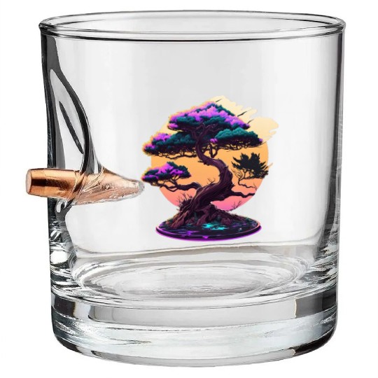 Synthwave Bonsai Tree Bullet Whiskey Glasses