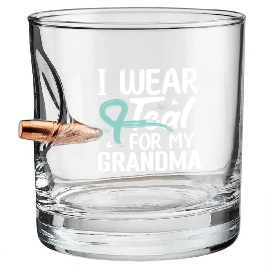 I Wear Teal For My Grandma Cervical Cancer Bullet Whiskey Glasses