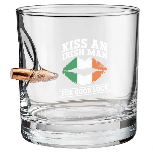 Kiss An Irish Man For Good Luck - St Patricks Day Bullet Whiskey Glasses