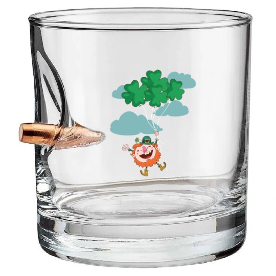 Lerechaun Hanging On Clover Balloons - St Patricks Bullet Whiskey Glasses