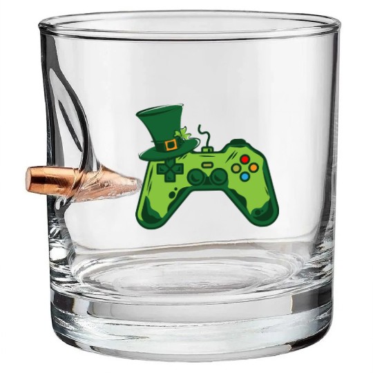 St Patricks Day Boys Men Controller Gaming Gamer Bullet Whiskey Glasses