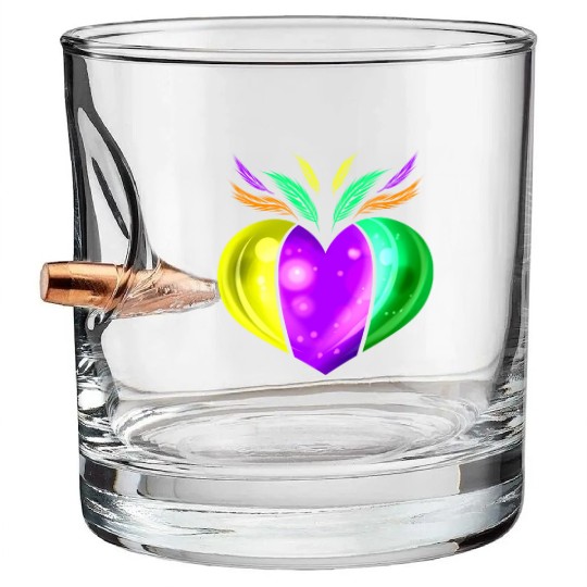 Yellow Golden, Purple And Green Heart For Mardi Bullet Whiskey Glasses