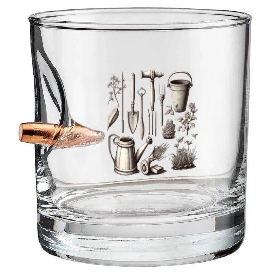 Florist Gardener Dad Grayscale Gardening Tools Bullet Whiskey Glasses