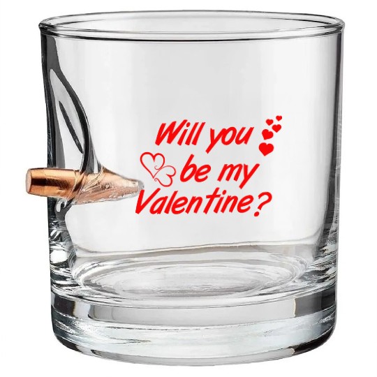 Will you be my Valentine Vector Bullet Whiskey Glasses Design