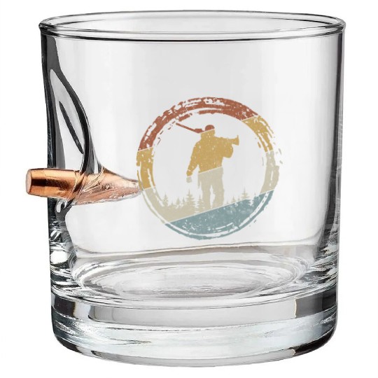 Funny Retired Hunter Saying American Deer Hunting Bullet Whiskey Glasses