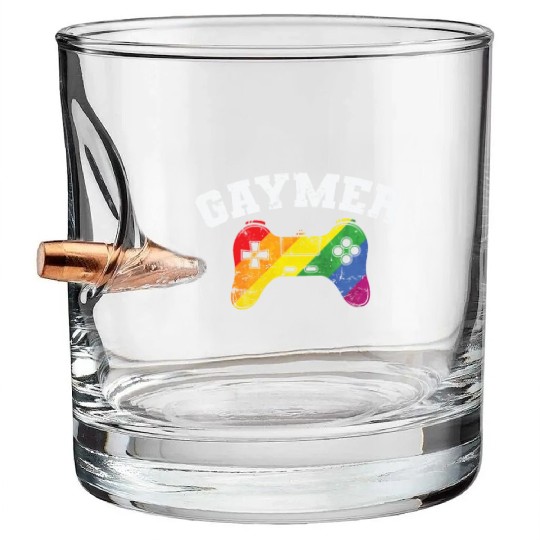 Gamer Controller Gaymer LGBT Pride Bullet Whiskey Glasses