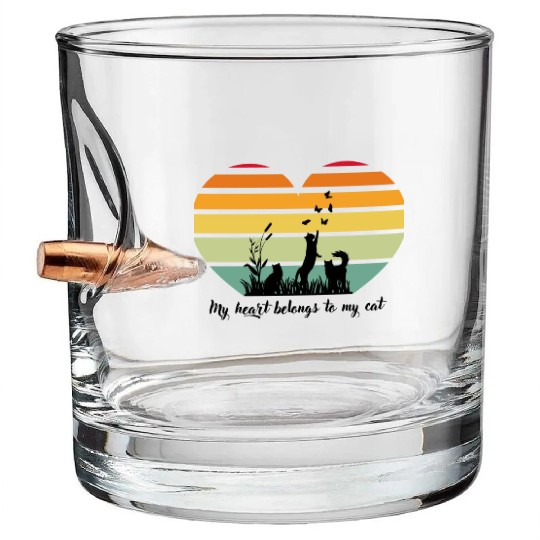 My Heart Belongs to My Cat, Cat Lovers; Funny Cats Bullet Whiskey Glasses