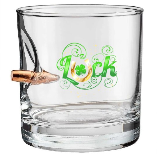 Green Golden Luck Logo With Horseshoe For St Bullet Whiskey Glasses