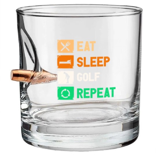 Eat Sleep Golf Repeat Funny Gaming Bullet Whiskey Glasses