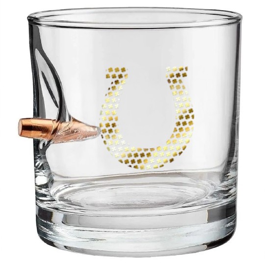 Golden Shamrocks Forming A Horseshoe On St Bullet Whiskey Glasses