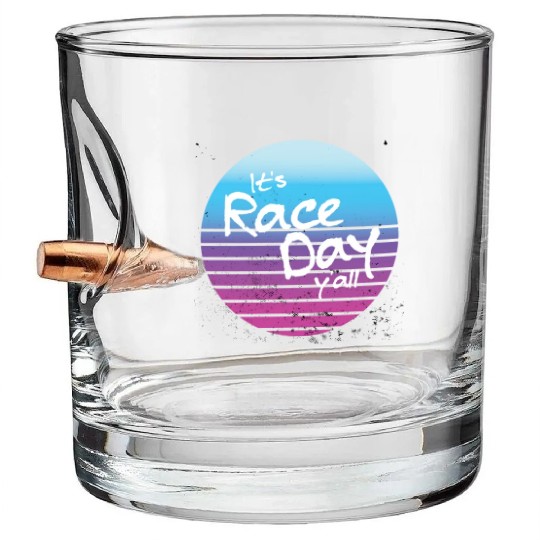 Its Race Day Y'all Retro Motorsports Racing Quote Bullet Whiskey Glasses