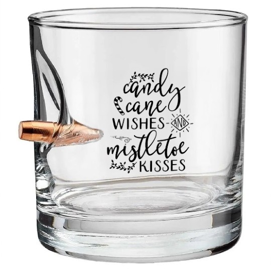 Candy Cane Wishes and Mistletoe Kisses Bullet Whiskey Glasses