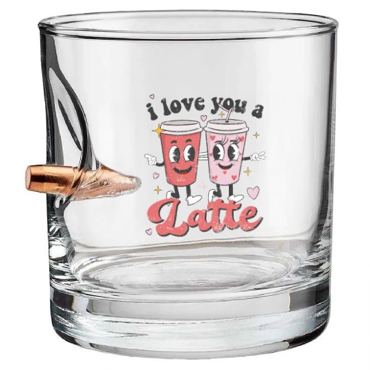 I Love You A Latte Groovy Valentines Day Coffee Bullet Whiskey Glasses