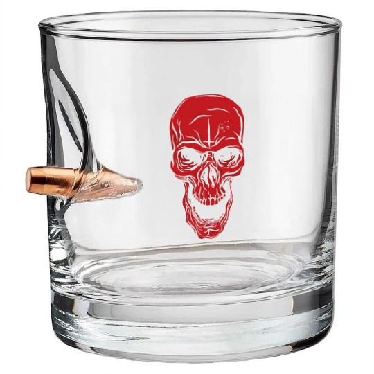 Red angry skull face Red angry skull face inspirat Bullet Whiskey Glasses