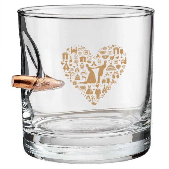 Wedding Marriage Bride and Groom Heart Cloud Bullet Whiskey Glasses
