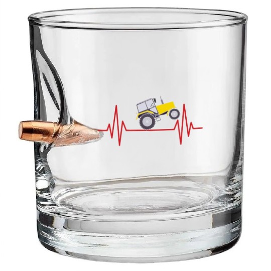 Beat Heart Pulse Tractor Truck Ranch Farm Farmer Bullet Whiskey Glasses