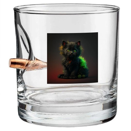 Cute black kitten blended with a wicked spider Bullet Whiskey Glasses