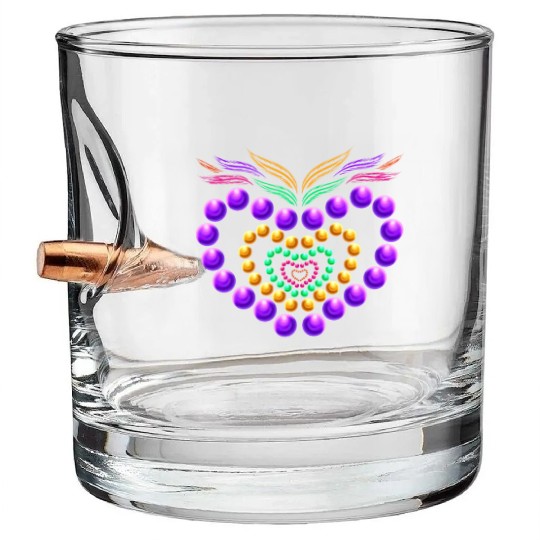 Purple, Yellow Golden And Green Beads Heart For Bullet Whiskey Glasses