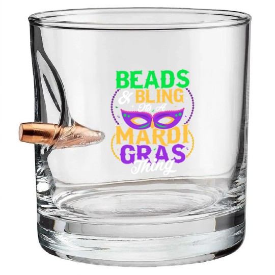 Beads & Bling It's A Mardi Gras Thing Mask Parade Bullet Whiskey Glasses