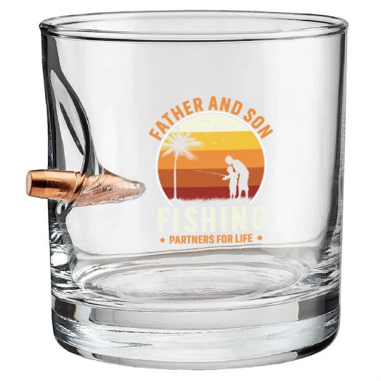 Father and son fishing partners for life Bullet Whiskey Glasses