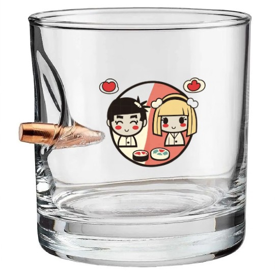 "Sushi Love" Valentine's Day Couple Set Bullet Whiskey Glasses