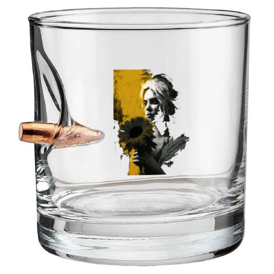 Art Painting Lover Sunflower Girl Art Painting Bullet Whiskey Glasses