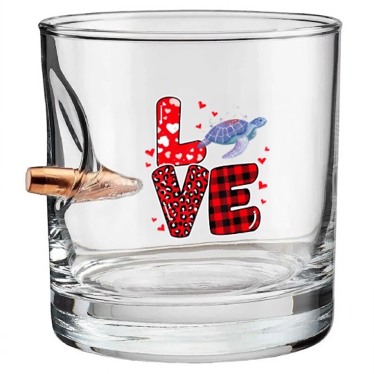 Sea Turtle Lover Heart Sea Turtle Valentine Bullet Whiskey Glasses