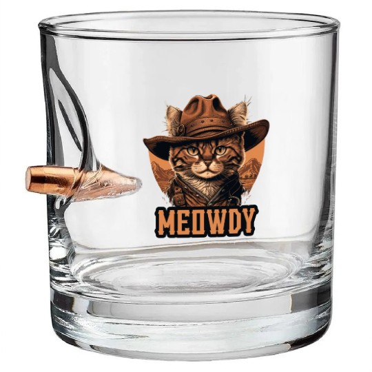 Meowdy - Funny Mashup Between Meow and Howdy - Cat Bullet Whiskey Glasses