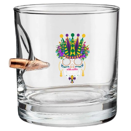 Dia De Los Muertos Mardi Gras Costume Flower Sugar Bullet Whiskey Glasses