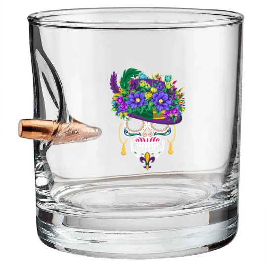 Mardi Gras Costume Dia De Los Muertos Flower Sugar Bullet Whiskey Glasses