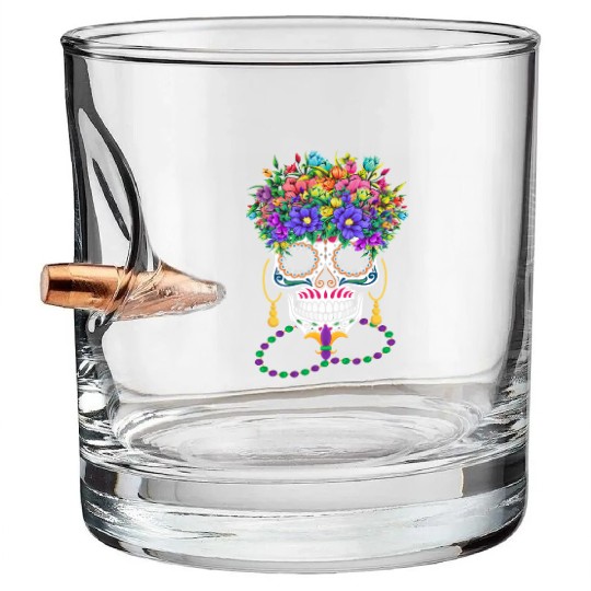 Mardi Gras Costume Dia De Los Muertos Flower Sugar Bullet Whiskey Glasses