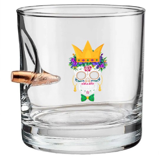 Mardi Gras Mask Flower Sugar Dia De Los Muertos Bullet Whiskey Glasses