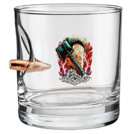 Firefighter Fire Rescue Axes in Flame Fire Bullet Whiskey Glasses