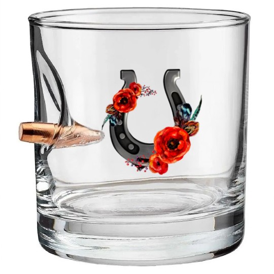 Floral Horseshoe With Poppies Bullet Whiskey Glasses