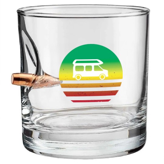 Camper Van Retro Sunset Vintage sun camping Bullet Whiskey Glasses