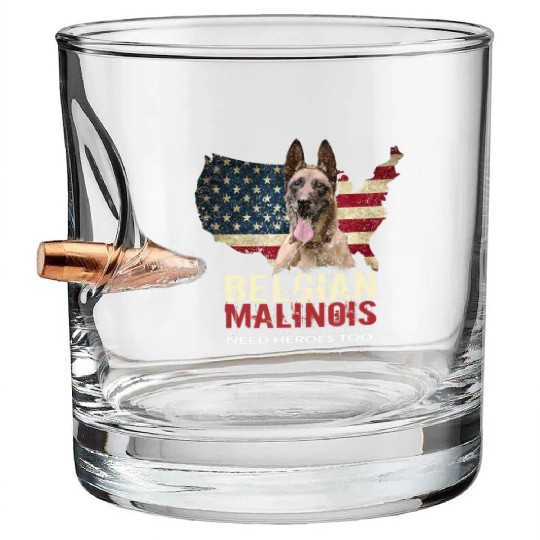 Doggie USA Dog Owner USA Lover Belgian Malinois Bullet Whiskey Glasses