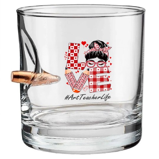Art Teacher Love Messy Bun Bullet Whiskey Glasses