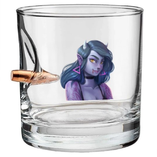 Girl Vampire Illustration with strong attitude Bullet Whiskey Glasses