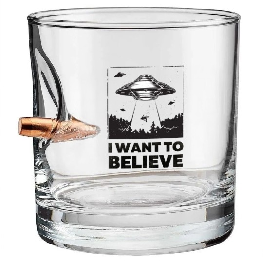 I Want To Believe Aliens UFO Area 51 Roswell Bullet Whiskey Glasses