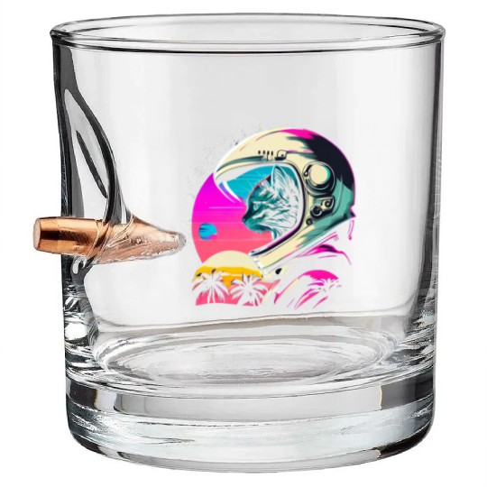 Aesthetic Vaporwave Space Cat 80s 90s Astronaut Bullet Whiskey Glasses