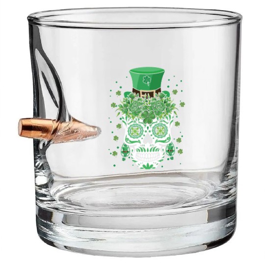 Dia De Los Muertos St Patty's Day Irish Flower Bullet Whiskey Glasses