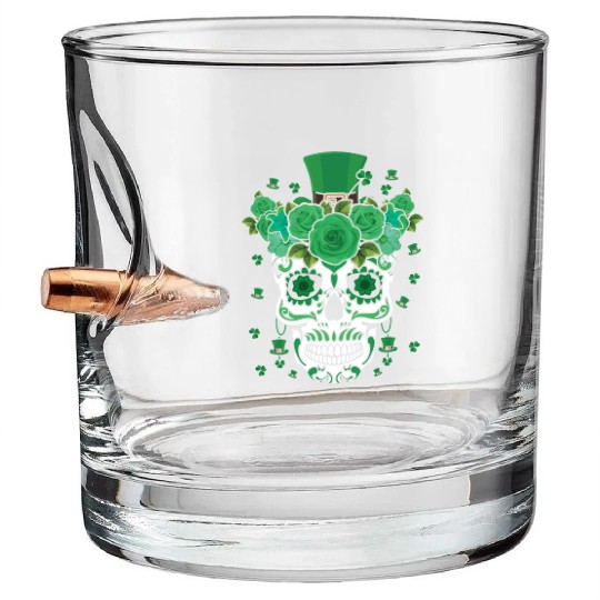 St Patty's Day Dia De Los Muertos Irish Flower Bullet Whiskey Glasses