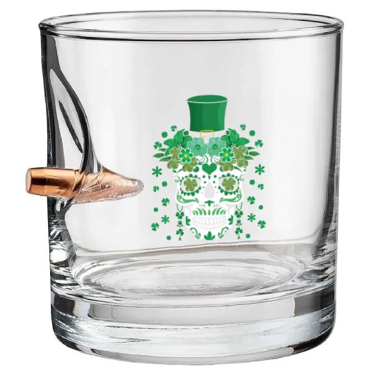 St Patty's Day Dia De Los Muertos Irish Flower Bullet Whiskey Glasses