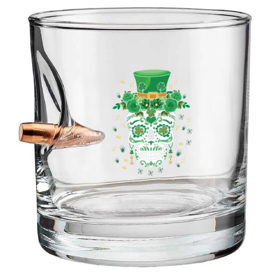 Dia De Los Muertos St Patty's Day Irish Flower Bullet Whiskey Glasses