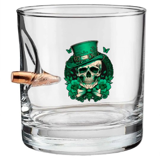 Sugar Skull Saint Patricks Day of Dead Bullet Whiskey Glasses