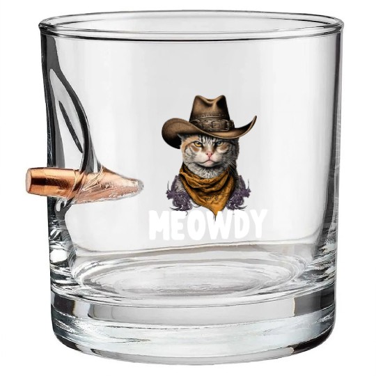 Meowdy Cat Meme Country Meow Howdy Funny Bullet Whiskey Glasses