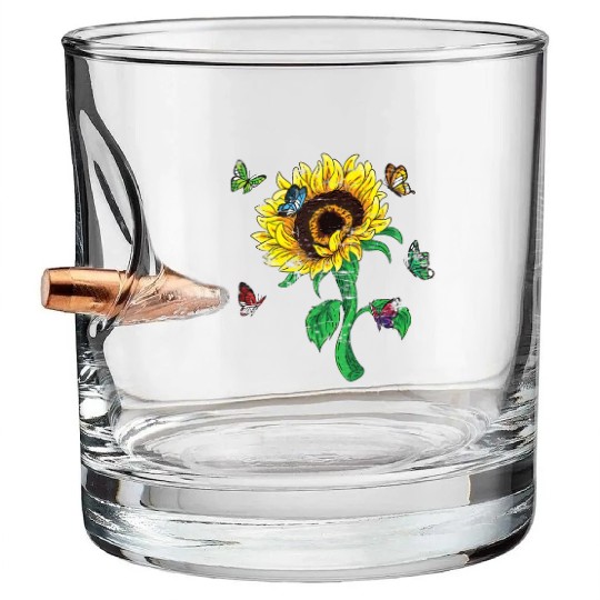 Aesthetics Sunflowers Nature Butterflies Yellow Su Bullet Whiskey Glasses