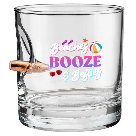 Beaches Booze Besties Summer Vacation Spring Break Bullet Whiskey Glasses