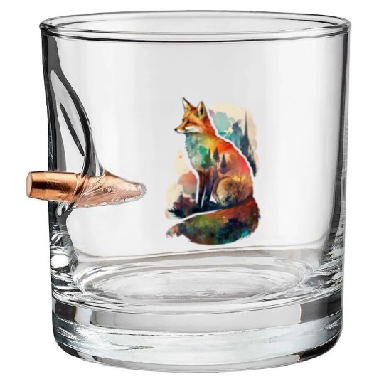 Fox watercolor woodland forest animal wild animal Bullet Whiskey Glasses